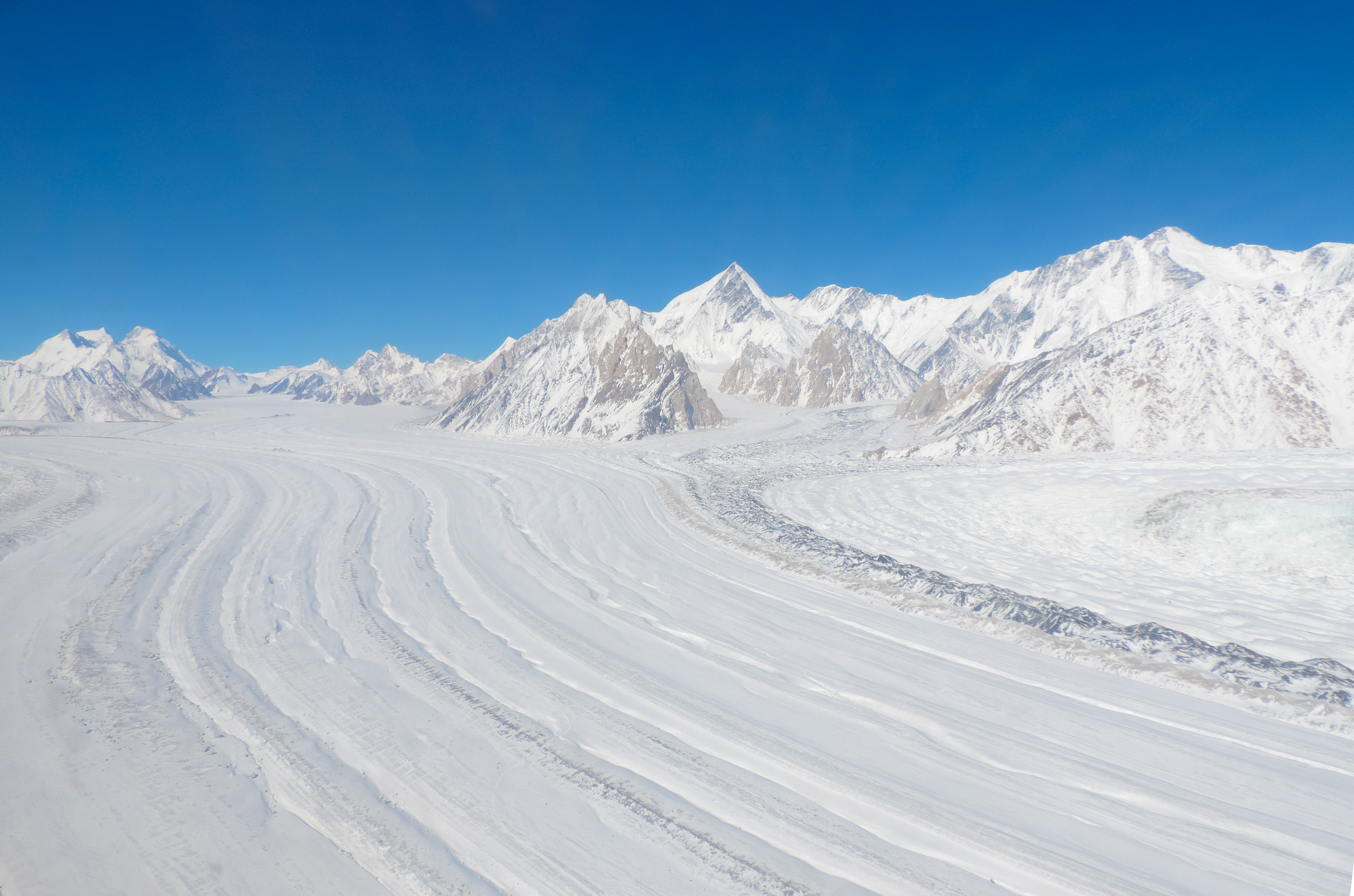 The Siachen Glacier separates the Eurasian Plate from the Indian subcontinent in the extensively glaciated portion of the Karakoram sometimes called the "Third Pole".