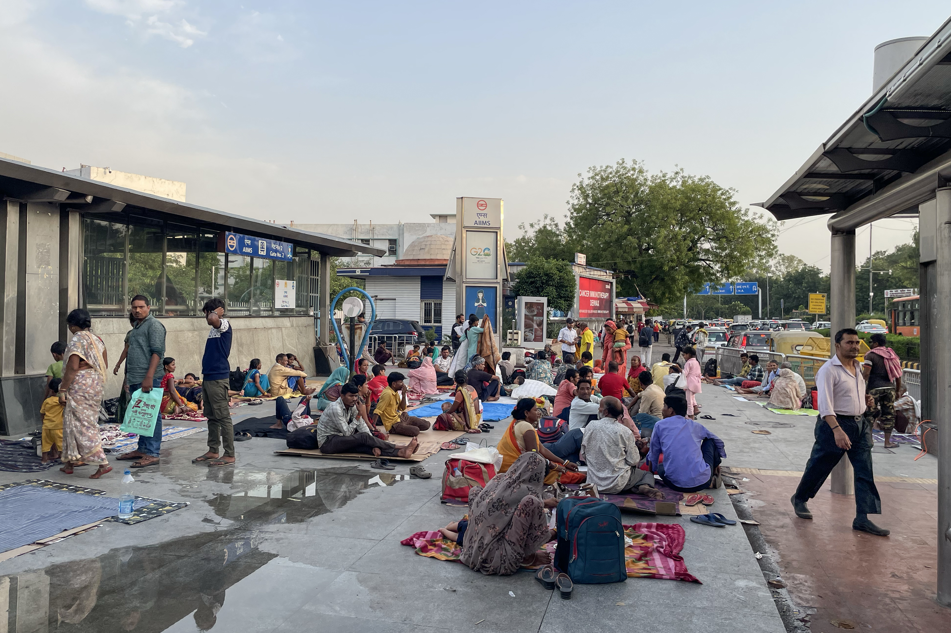 People and patients inside the AIIMS complex in New Delhi, India