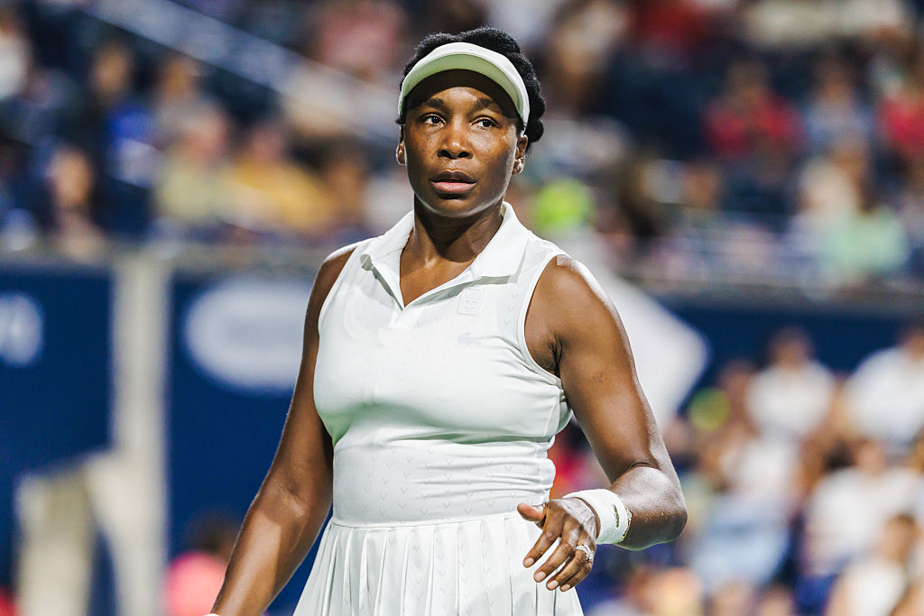 Venus Williams (USA) is seen during a women's doubles round-of-32 match at the WTA 1000 National Bank Open on August 06, 2026 at Sobeys Stadium in Toronto