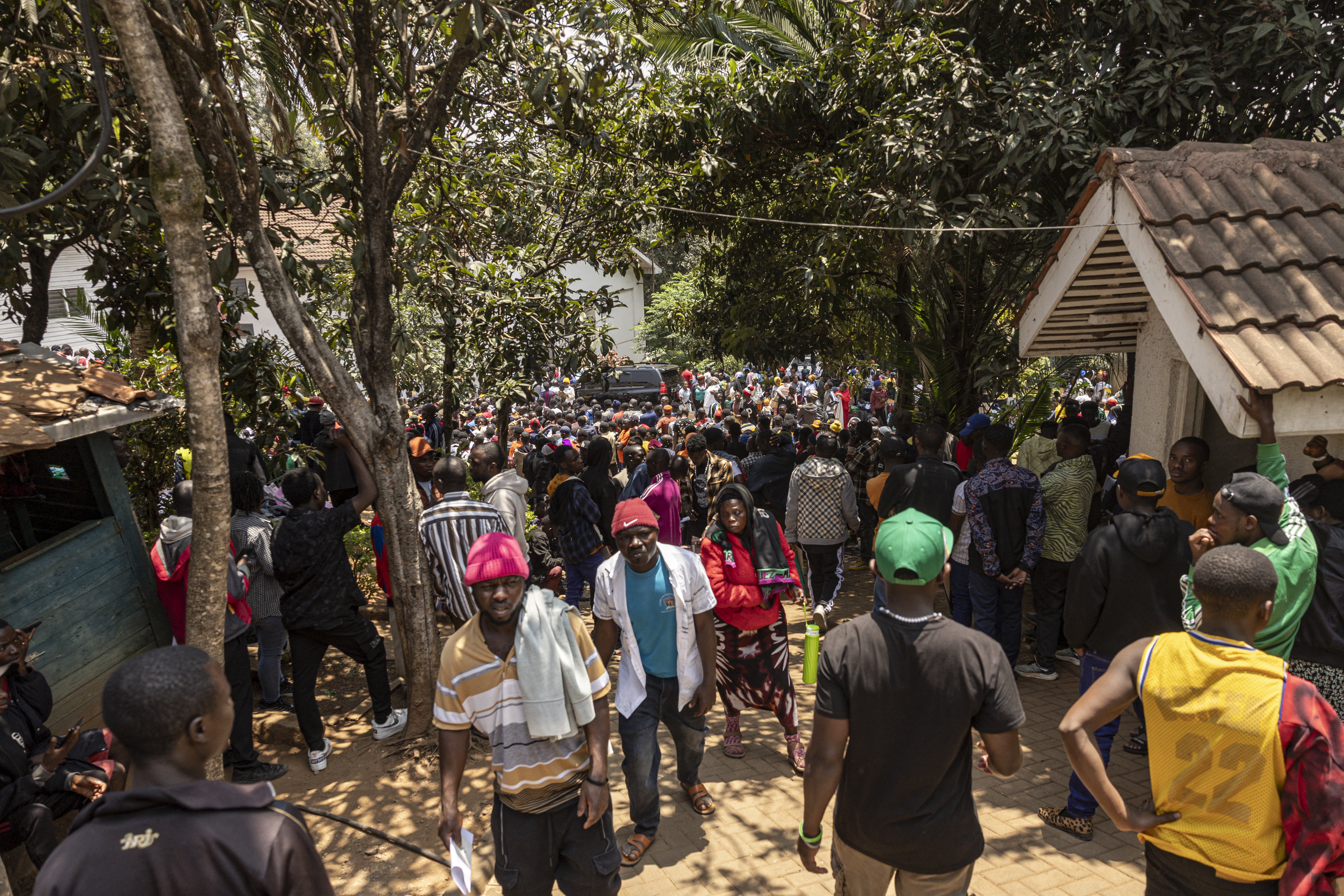 Burundian nationals gather outside their embassy.