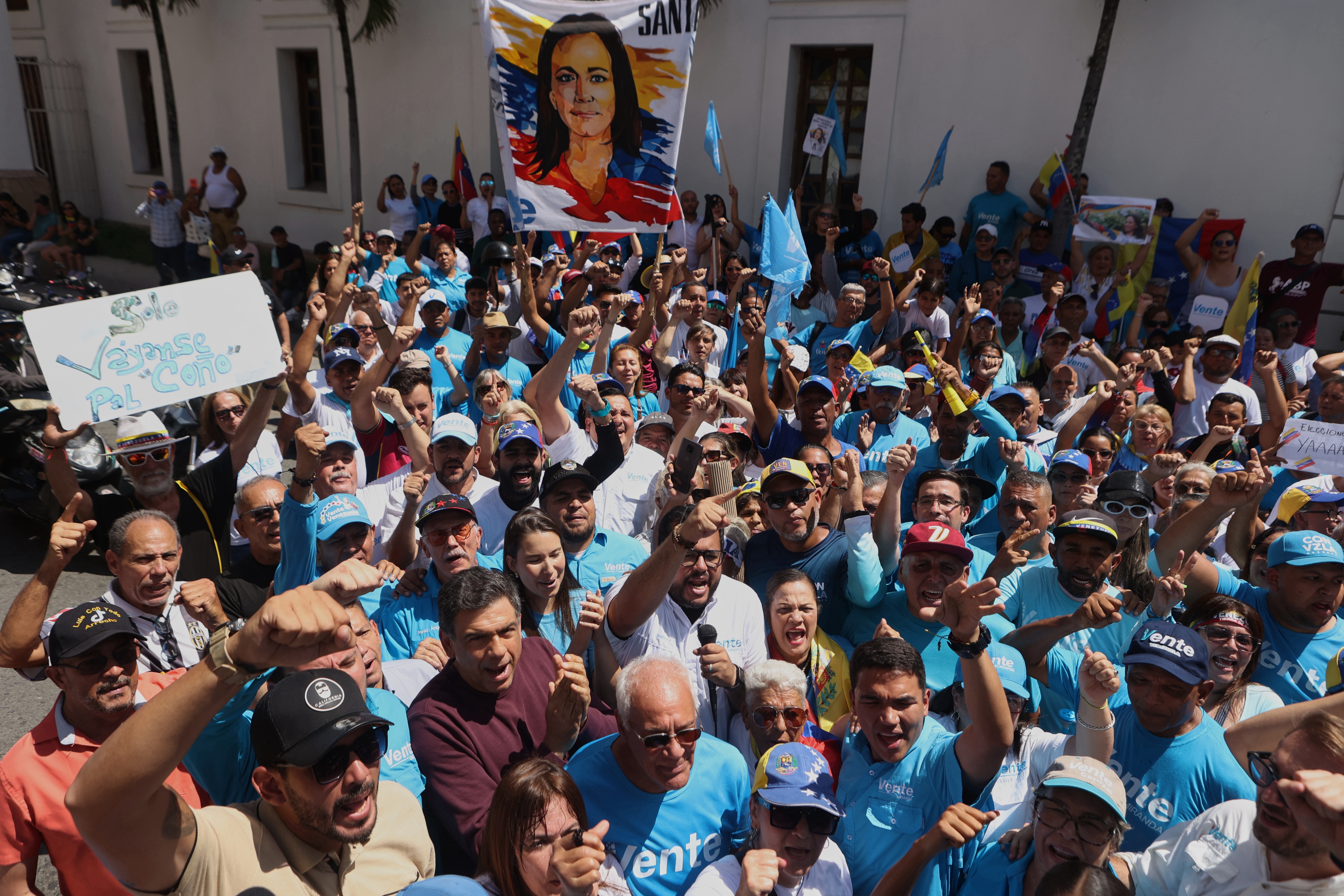 Supporters of opposition leader Maria Corina Machado rally to demand her return to the country and immediate elections in Los Teques, Venezuela, on Sunday, September 27, 2026 [Pedro Mattey/AP Photo]