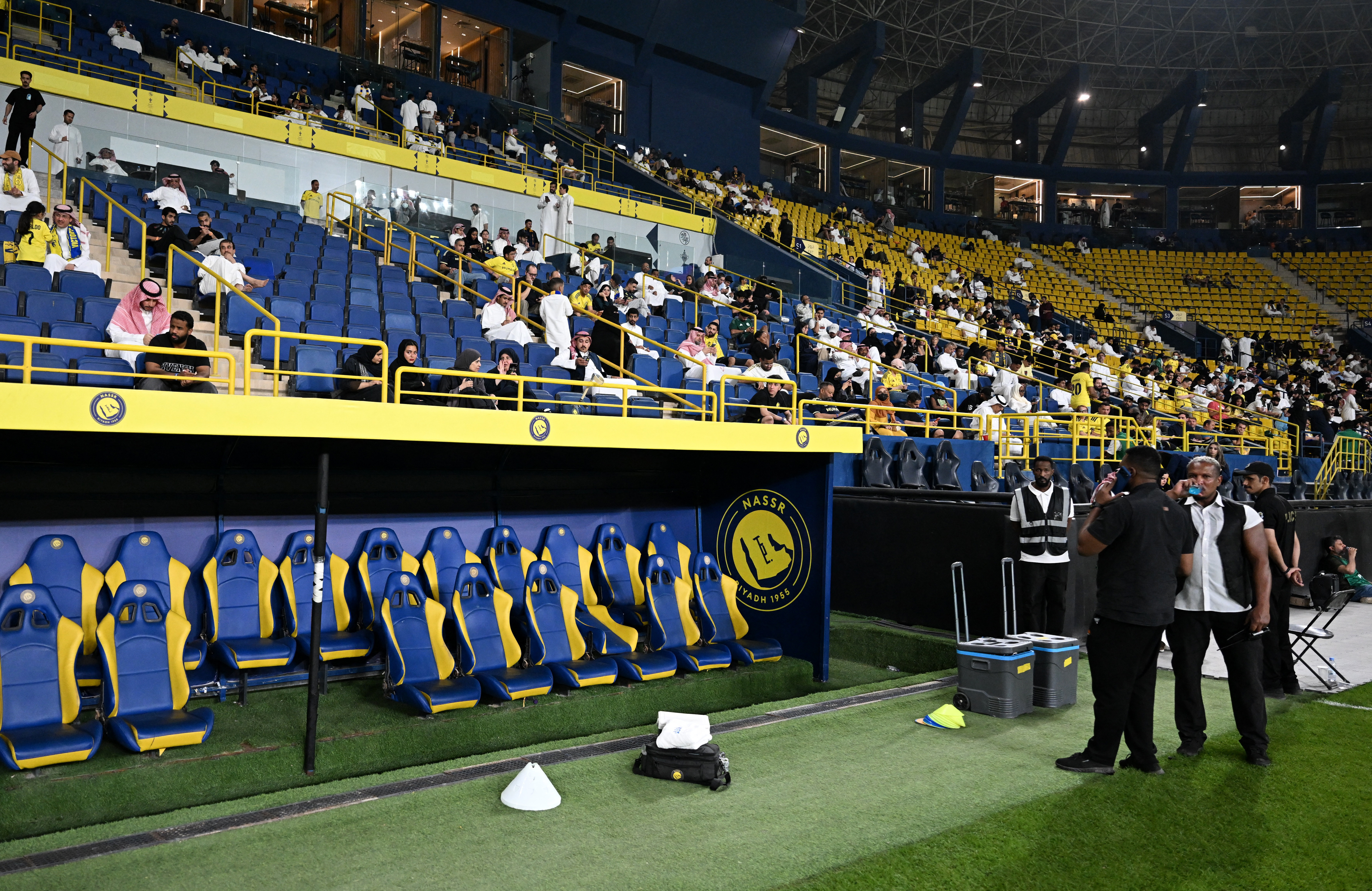 Soccer Football - AFC Champions League Elite - Al Nassr v Neftchi Fergana - Al Awwal Park, Riyadh, Saudi Arabia - October 12, 2026 General view inside the stadium as the match is delayed due to a security alert REUTERS/Stringer