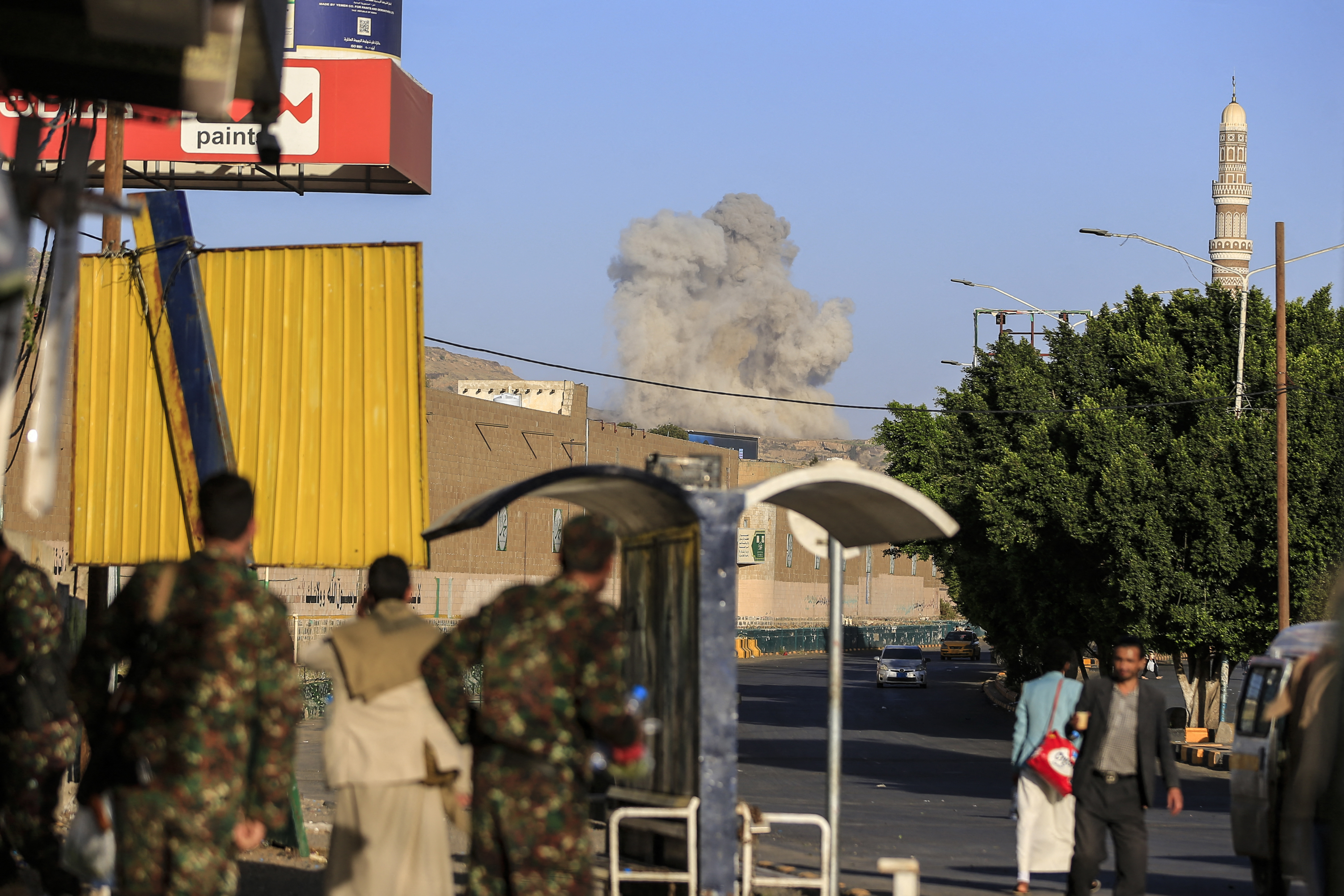 A plume of smoke rises during a reported airstrike by the Saudi-led coalition on the Houthi-controlled Yemeni capital Sanaa