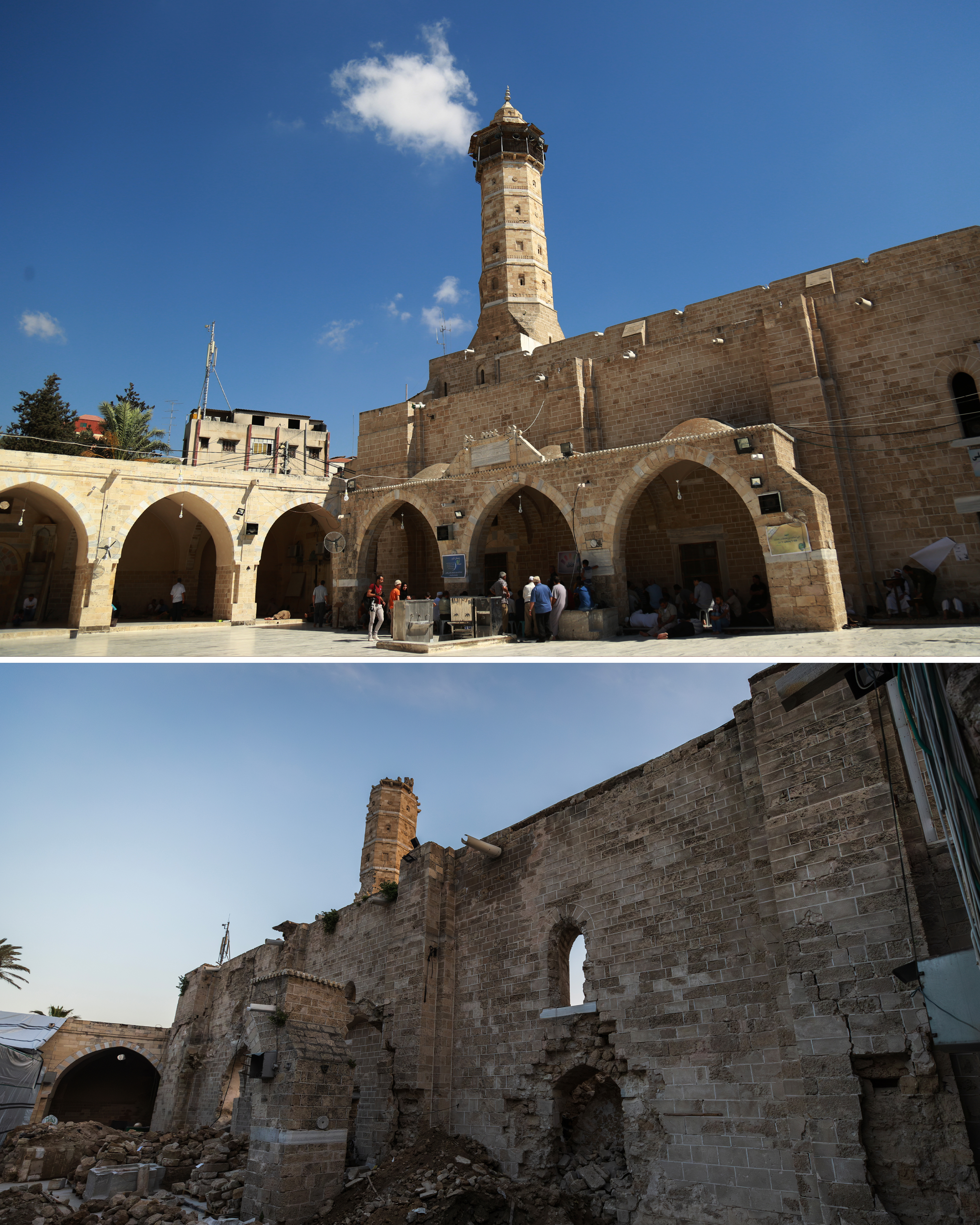 The Great Omari Mosque in Gaza’s Old City is the largest and oldest mosque in the Gaza Strip, with a history dating back centuries and layers of Byzantine, Crusader, Mamluk and Ottoman architecture. After being heavily damaged in December 2023, much of the mosque now lies in ruins, including its historic minaret. [Abdelhakim Abu Riash/Al Jazeera]
