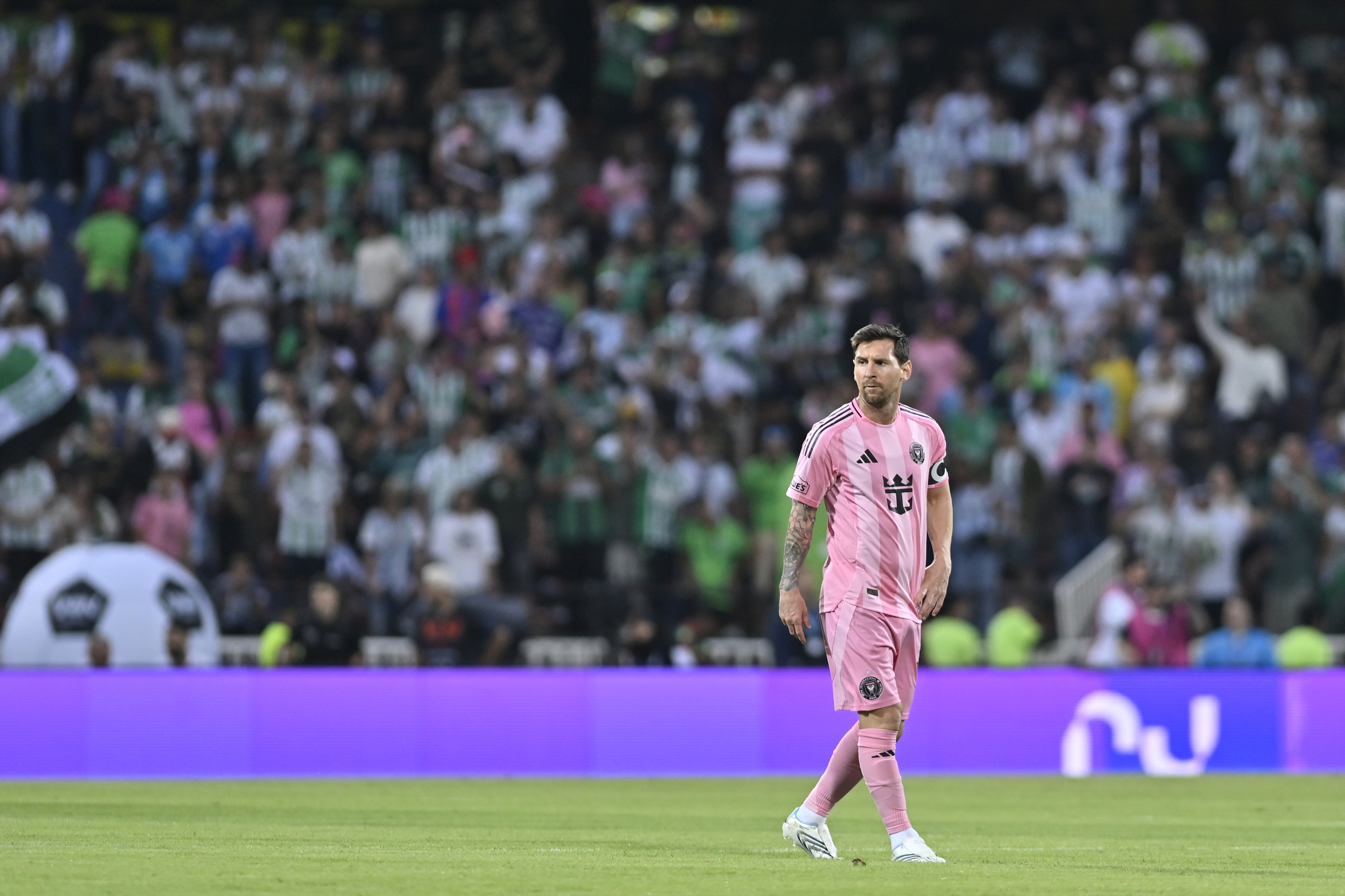 Lionel Messi gestures during a match.