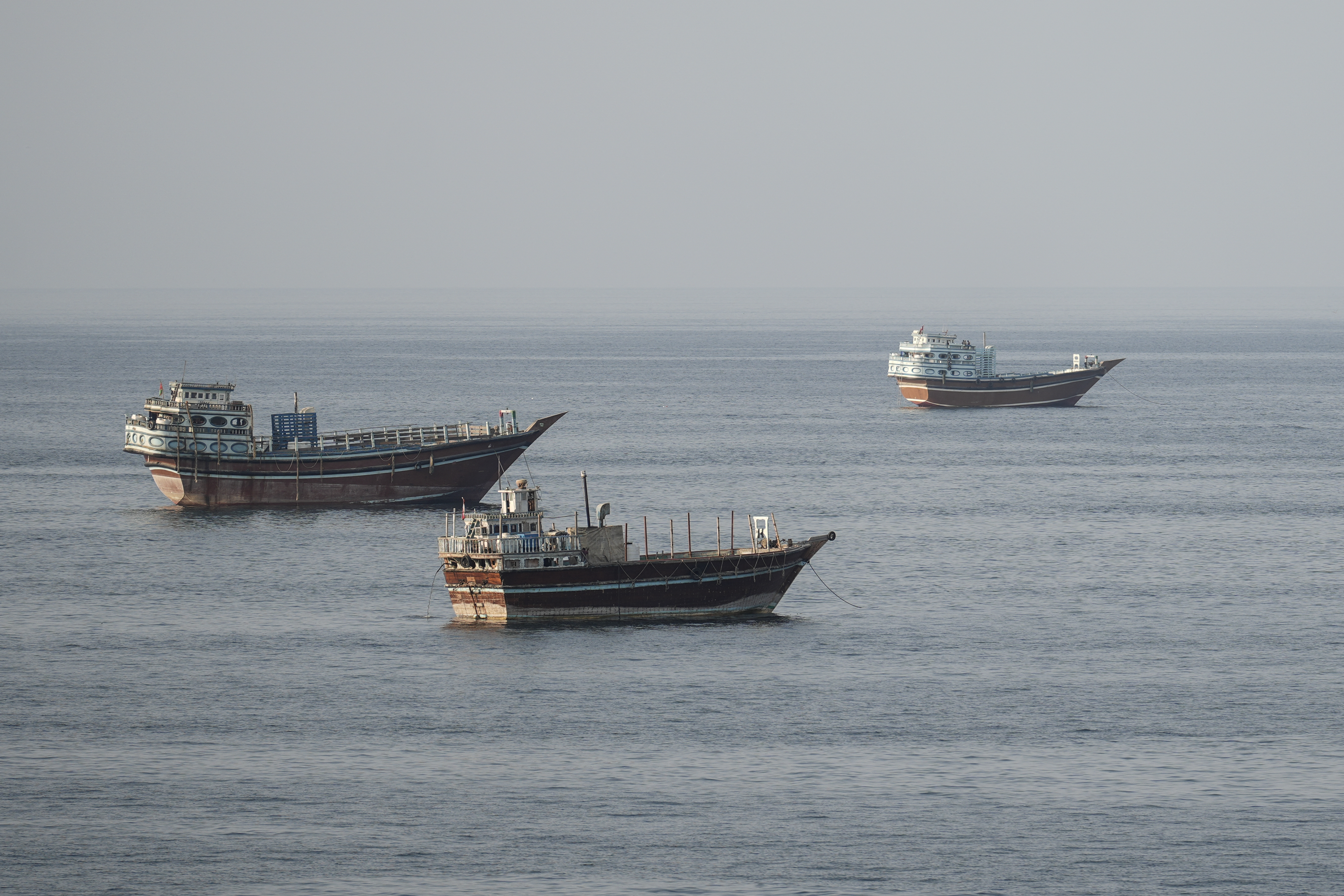 Ships are anchored off the coast of Khasab in Oman’s Musandam Governorate, near the Strait of Hormuz, on October 2, 2026.