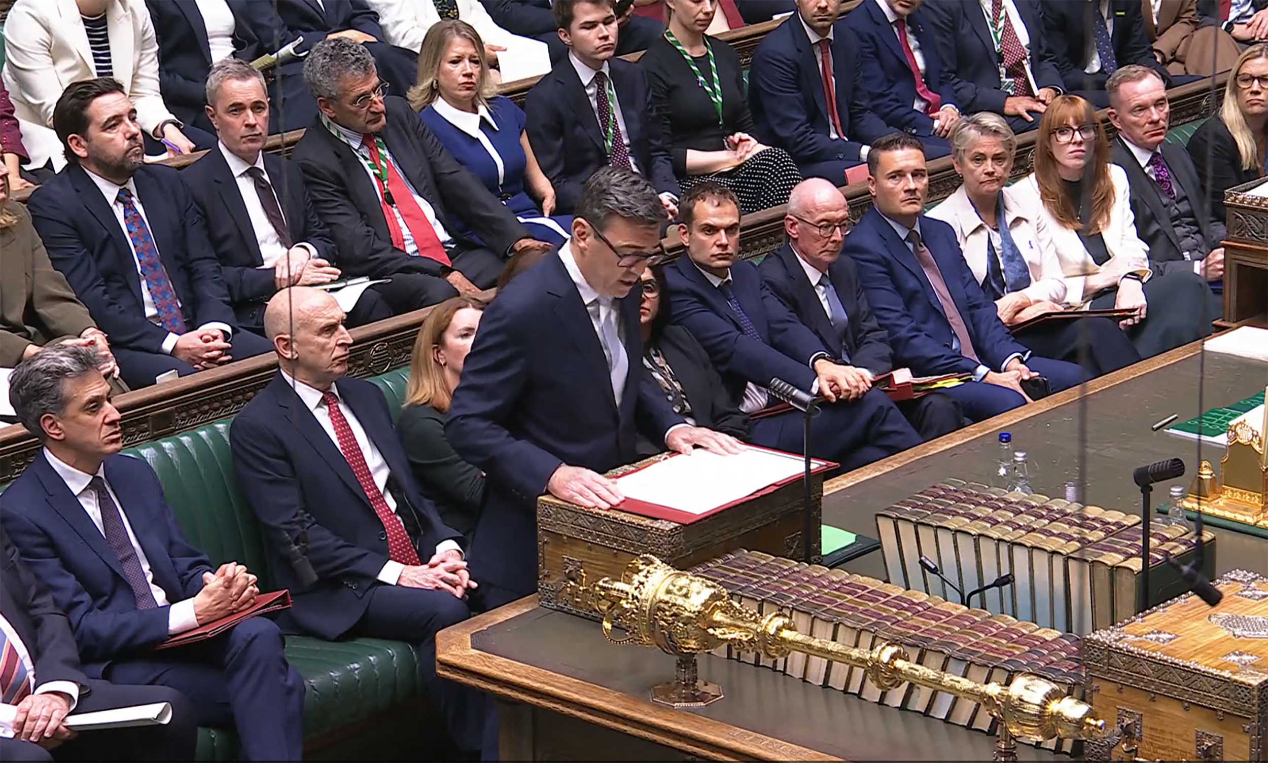 In this video grab taken from footage broadcast by the UK Parliamentary Recording Unit (PRU) via the Parliament TV website on October 12, 2026, Britain's Prime Minister Andy Burnham makes a statement in the House of Commons.