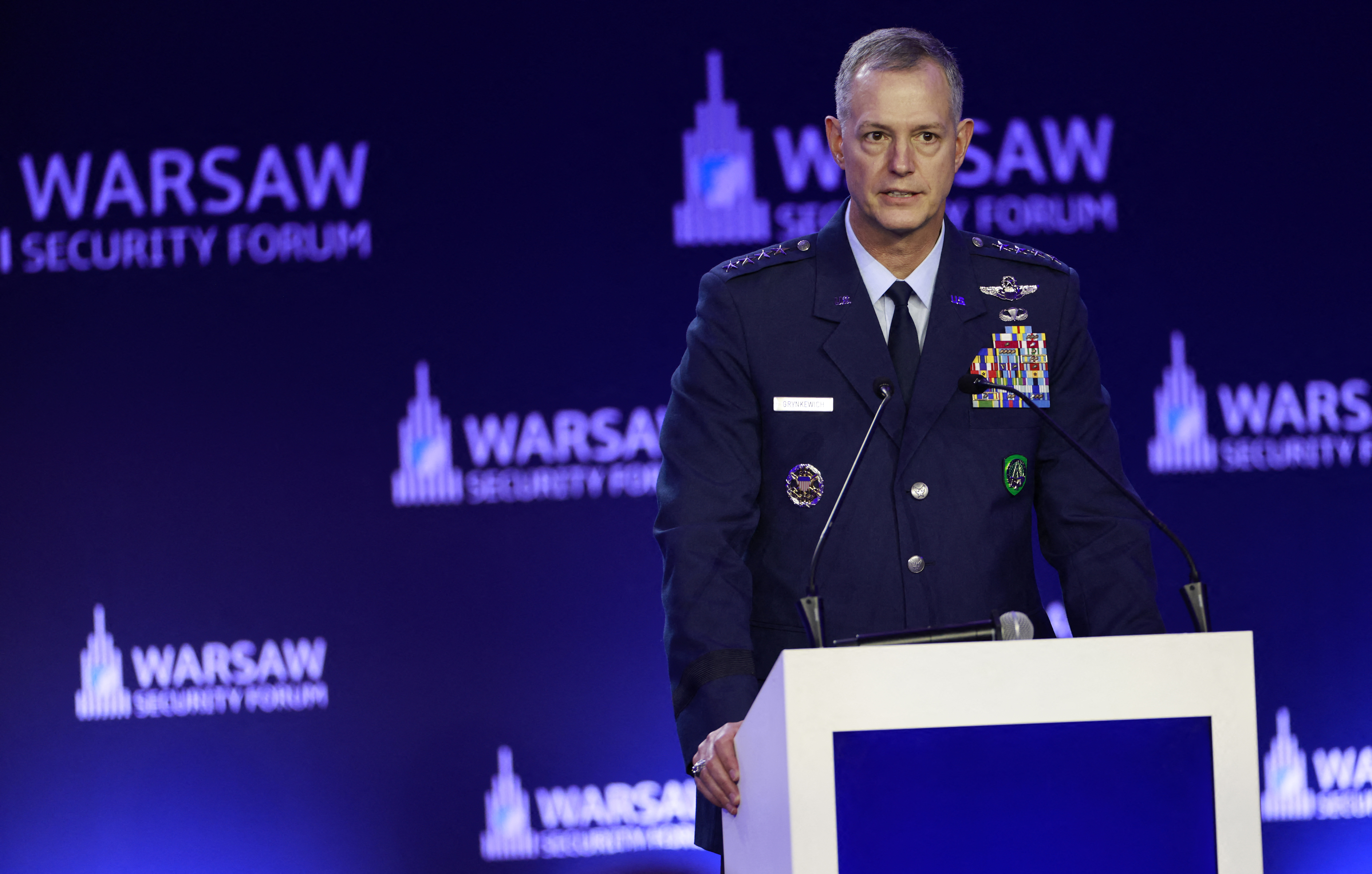 US General Alexus G. Grynkewich, the Supreme Allied Commander Europe (SACEUR), speaks during the opening session of the Warsaw Security Forum in Warsaw, Poland on October 12, 2026. (Photo by Wojtek RADWANSKI / AFP)