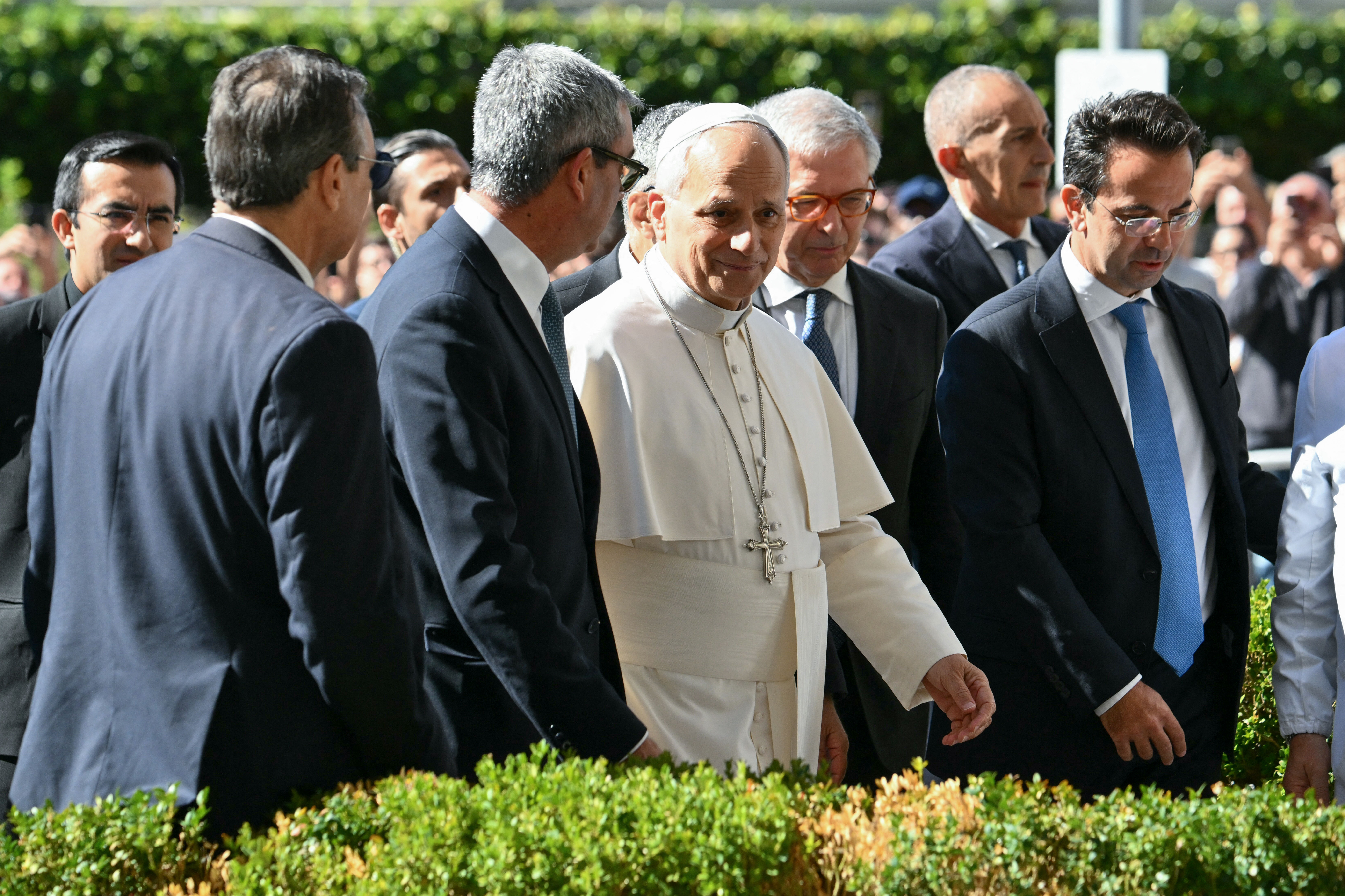 Pope Leo XIV arrives at the Gemelli University Hospital for an operation to remove a lump from his lung, in Rome on October 13, 2026.
