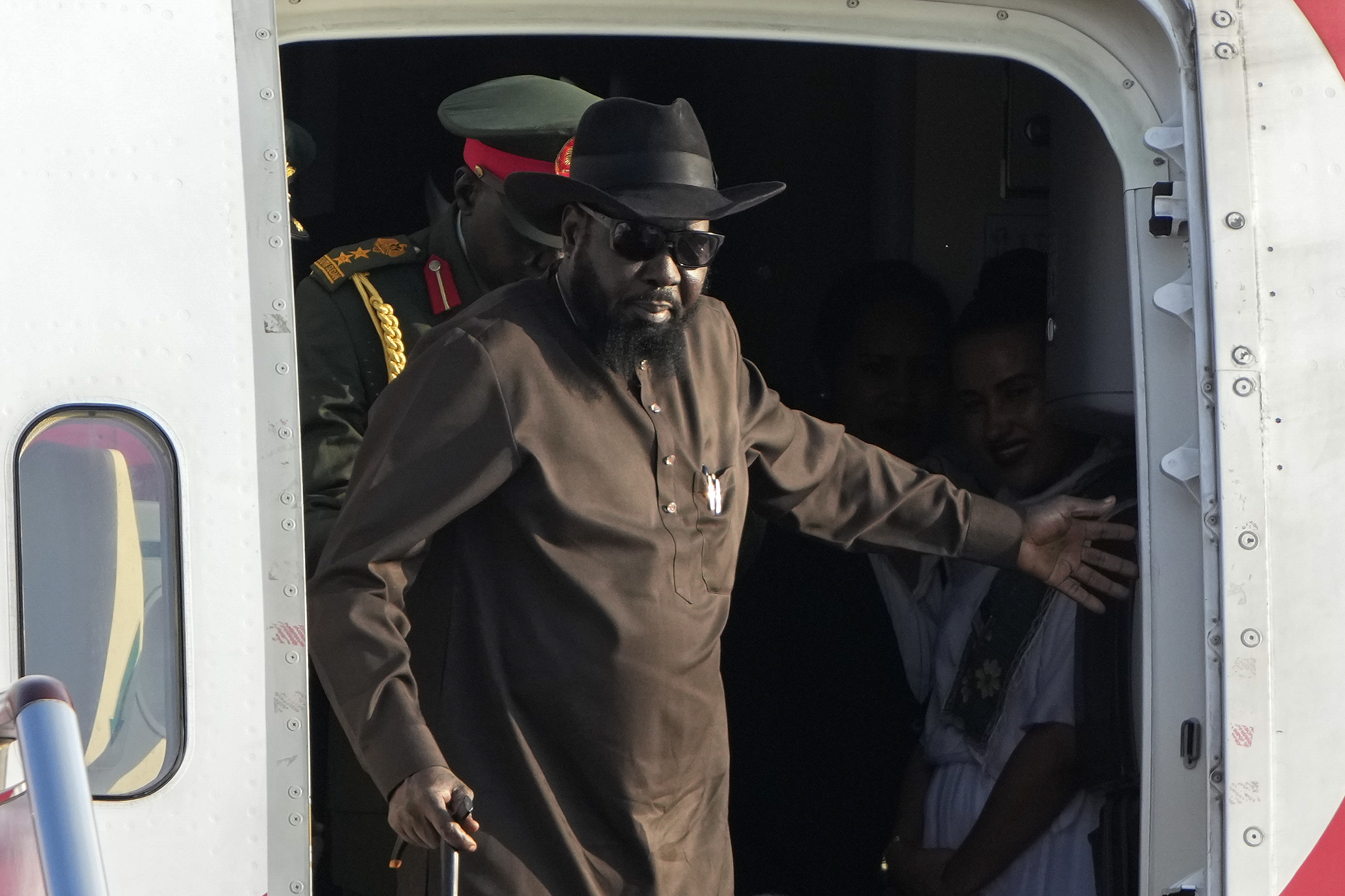 BEIJING, CHINA - SEPTEMBER 1: President of South Sudan Salva Kiir arrives at the Beijing Capital International Airport to attend the China Africa Forum on September 1, 2024 in Beijing, China. The forum between the People's Republic of China and most states in Africa is scheduled to be held from September 4th through the 6th. (Photo by Andy Wong-Pool/Getty Images)