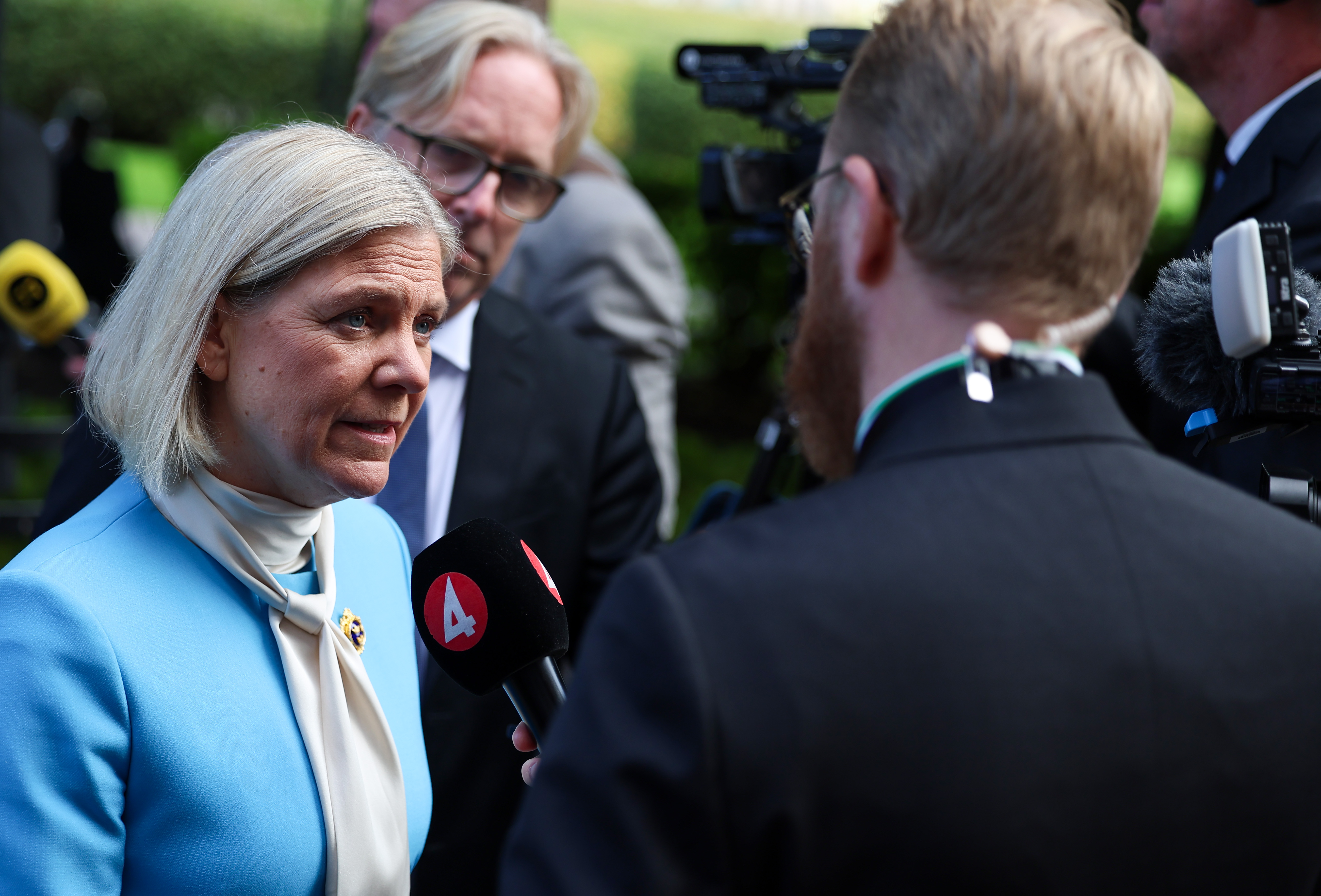 STOCKHOLM, SWEDEN - SEPTEMBER 29: Leader of the Social Democratic Party, Magdalena Andersson speaks with the press during the Opening Of The Riksdag Session (Riksmötets öppnande) on September 29, 2026 in Stockholm, Sweden. (Photo by Michael Campanella/Getty Images)