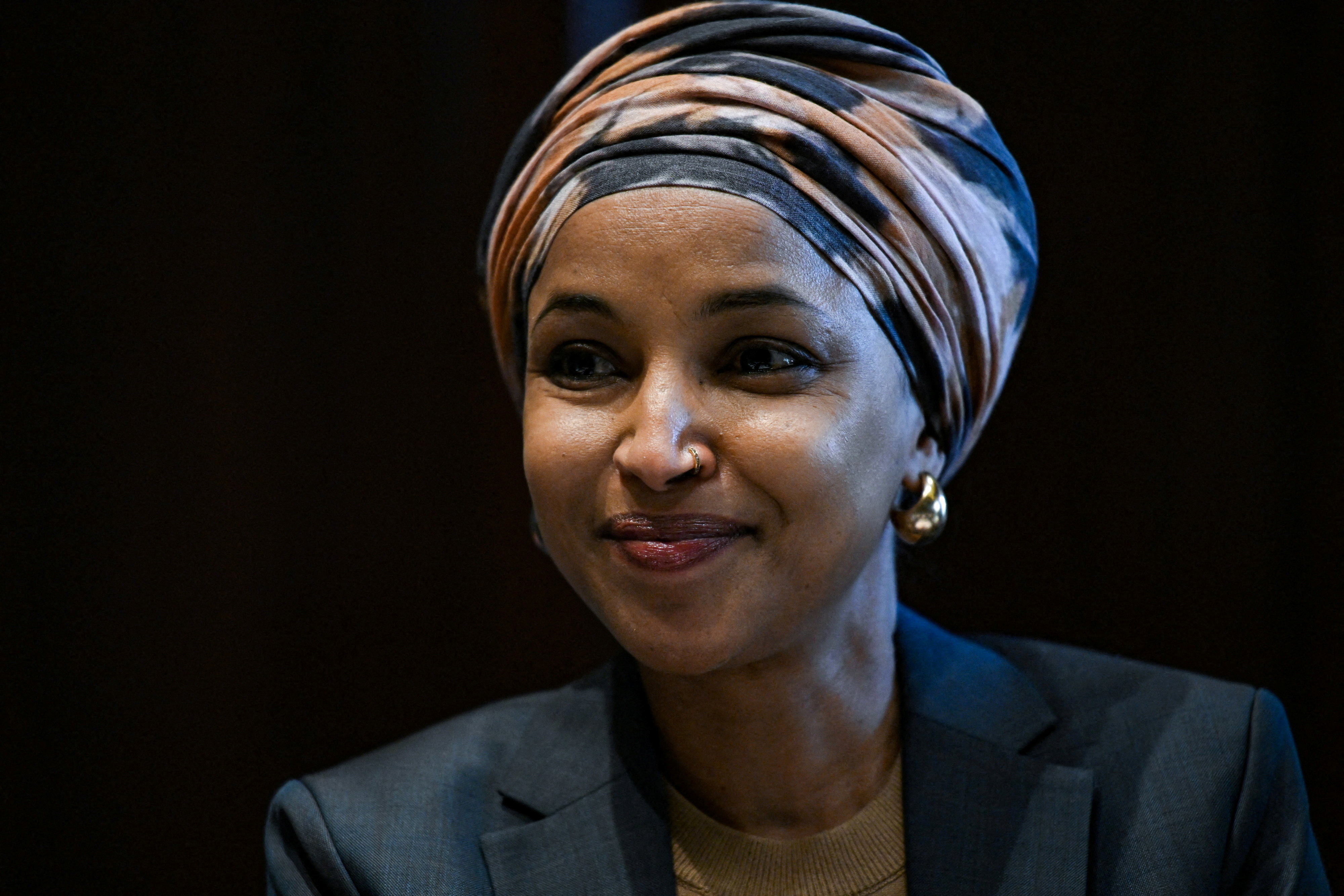 FILE PHOTO: U.S. Rep. Ilhan Omar, D-MN, speaks at a forum held by the Democratic Women's Caucus titled "Trump's Report Card: Failing Working Women” on Capitol Hill in Washington, D.C., U.S., February 4, 2026. REUTERS/Annabelle Gordon/File Photo