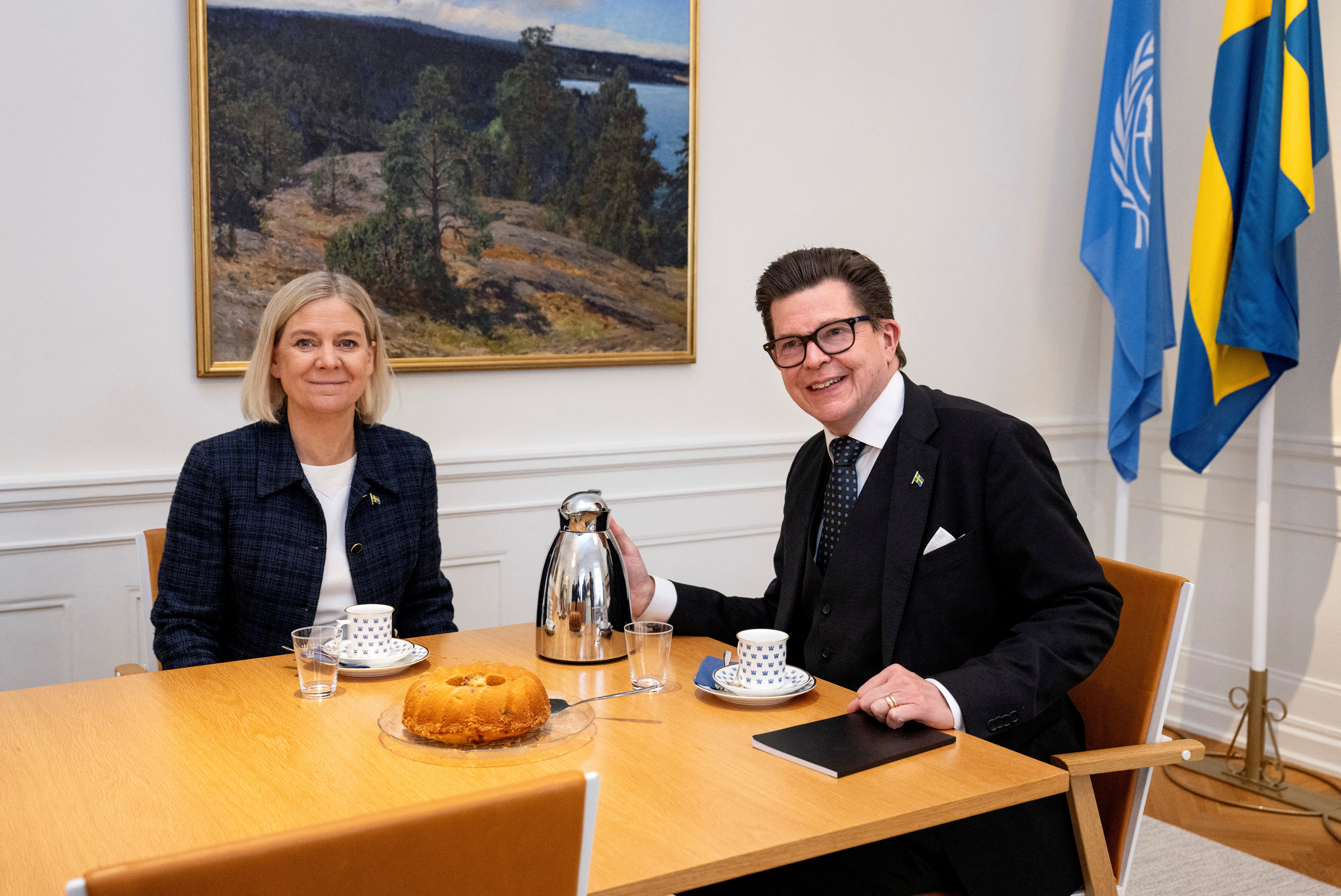 Speaker of the Riksdag Andreas Norlen meets Social Democrat party leader Magdalena Andersson for talks as the process of proposing a new prime minister begins in Stockholm, Sweden, September 18, 2026. TT News Agency/Christine Olsson via REUTERS ATTENTION EDITORS - THIS IMAGE WAS PROVIDED BY A THIRD PARTY. SWEDEN OUT. NO COMMERCIAL OR EDITORIAL SALES IN SWEDEN. NO RESALES. NO ARCHIVES.