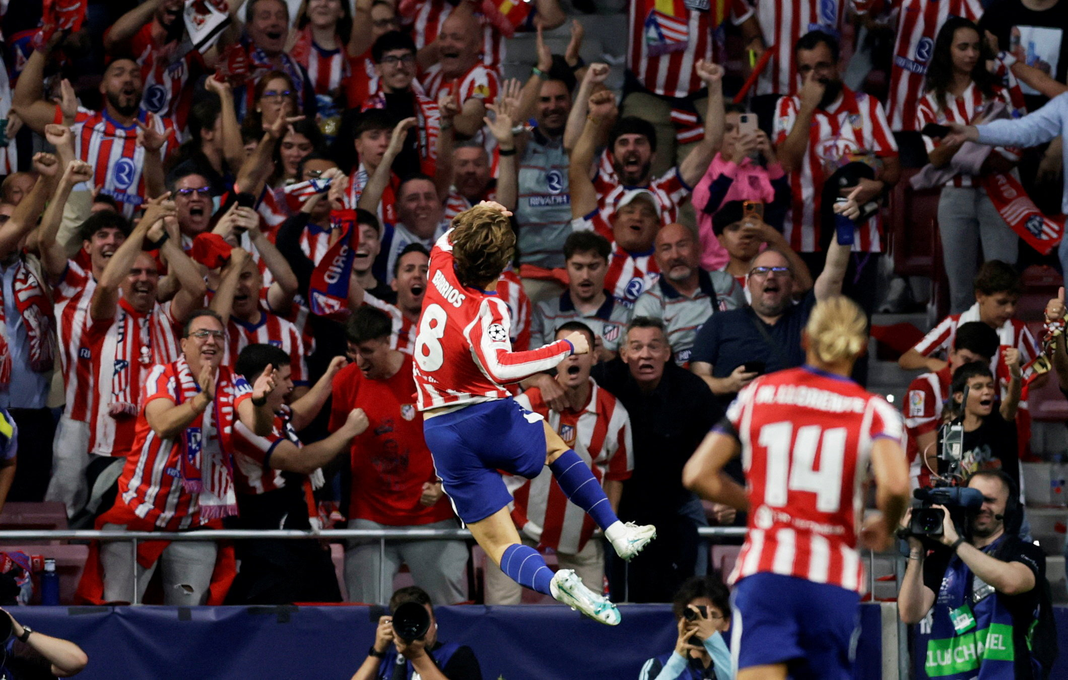 Soccer Football - UEFA Champions League - Atletico Madrid v Manchester United - Riyadh Air Metropolitano, Madrid, Spain - October 13, 2026 Atletico Madrid's Pablo Barrios celebrates scoring their first goal REUTERS/Violeta Santos Moura TPX IMAGES OF THE DAY